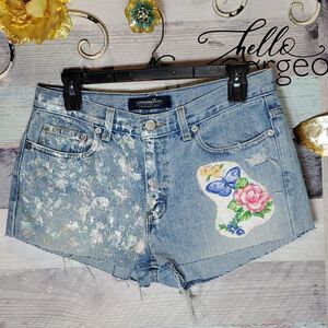 Upcycled London Jean Pearl Splatter Paint Butterfly Patch Shorts Sz 8 1023